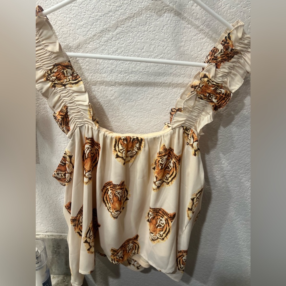 Adrienne M crop top, tiger faced tank top